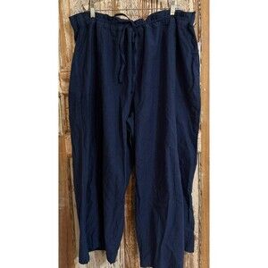 Liz Claiborne Linen Cotton Wide Leg Pull-On Pant - Indigo - Size 3X